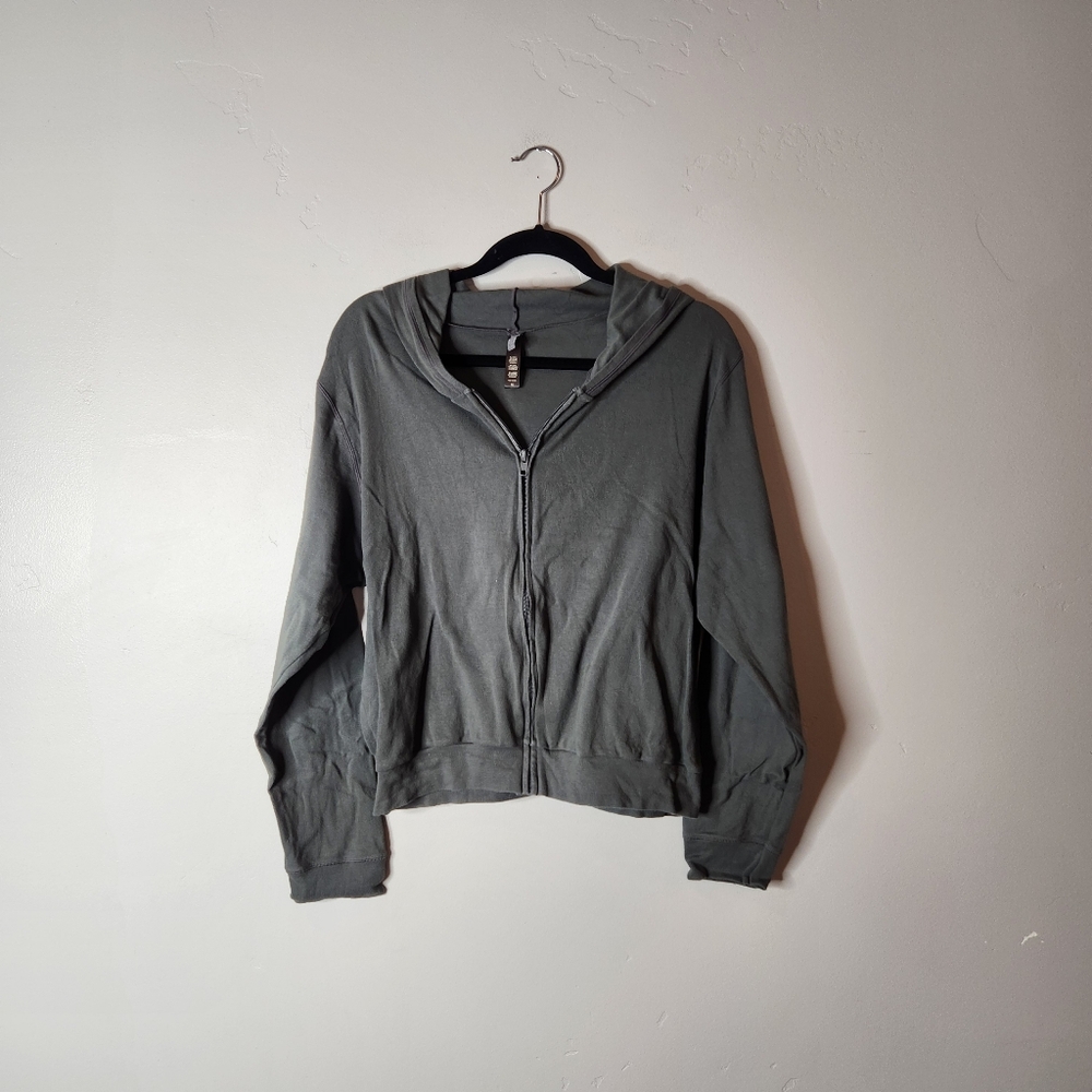 Skims Logo Pointelle Zip Up Hoodie In Mineral Green Size 4X - Picture 2 of 6